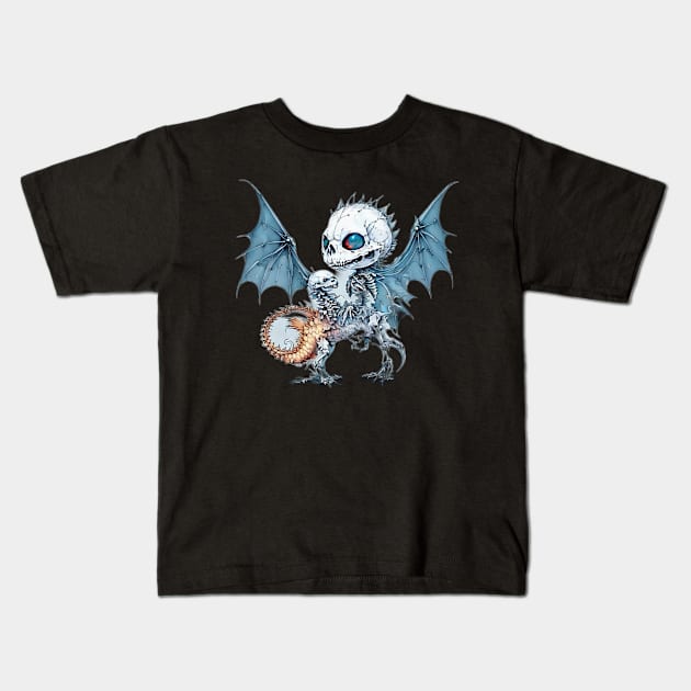 Cute Skeleton Riding Dragon Skeleton Kids T-Shirt by Chavjo Mir11